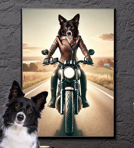 Custom Biker Pet Portrait Pet on Motorbike - Laila Shack