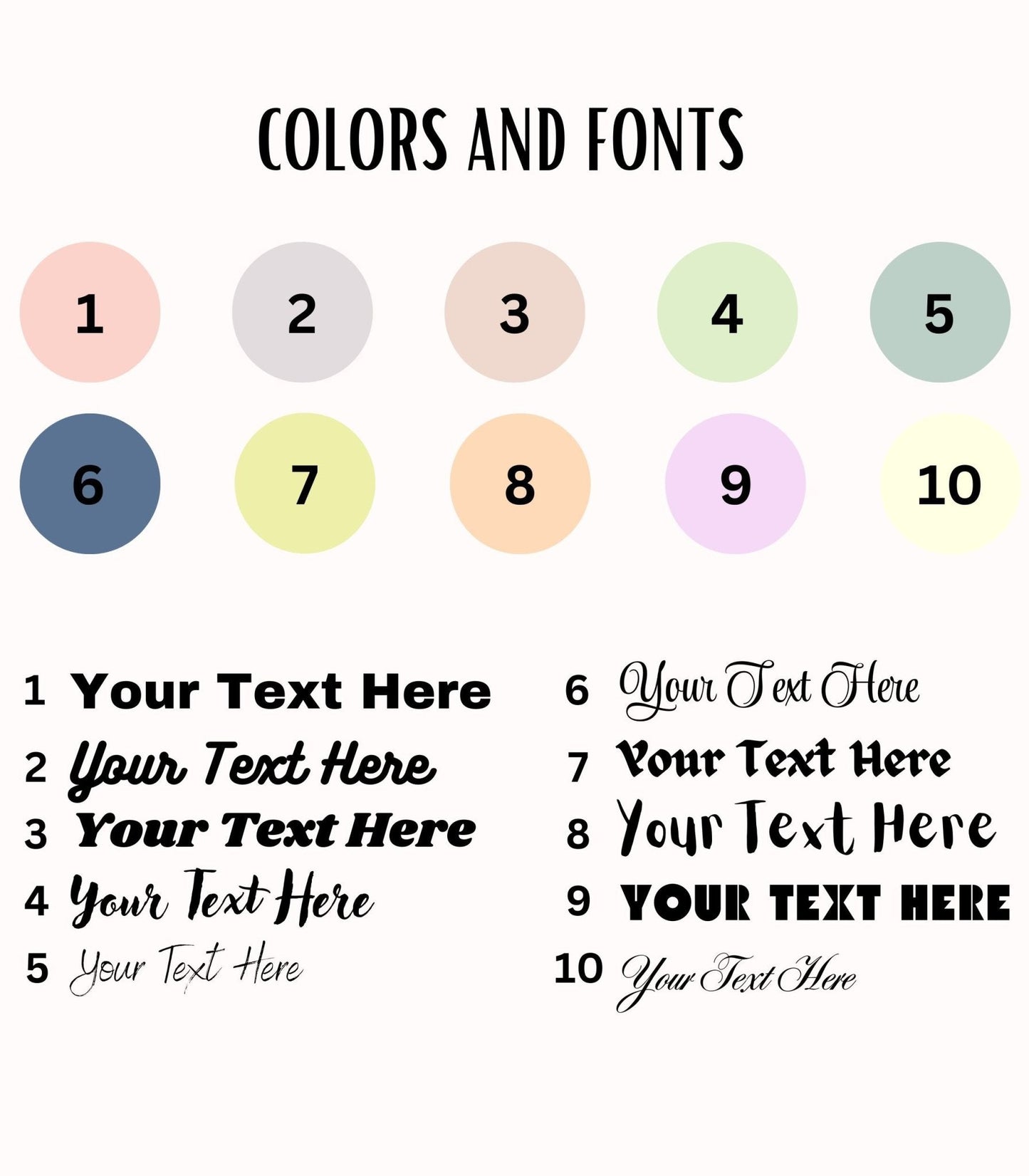 Colors and fonts options for Custom Modern Pet Portrait design selection.