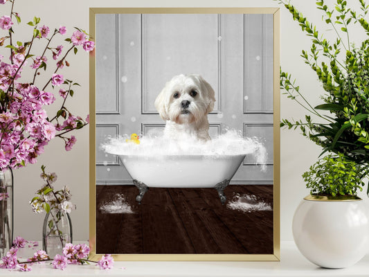 custom pet on bath portrait