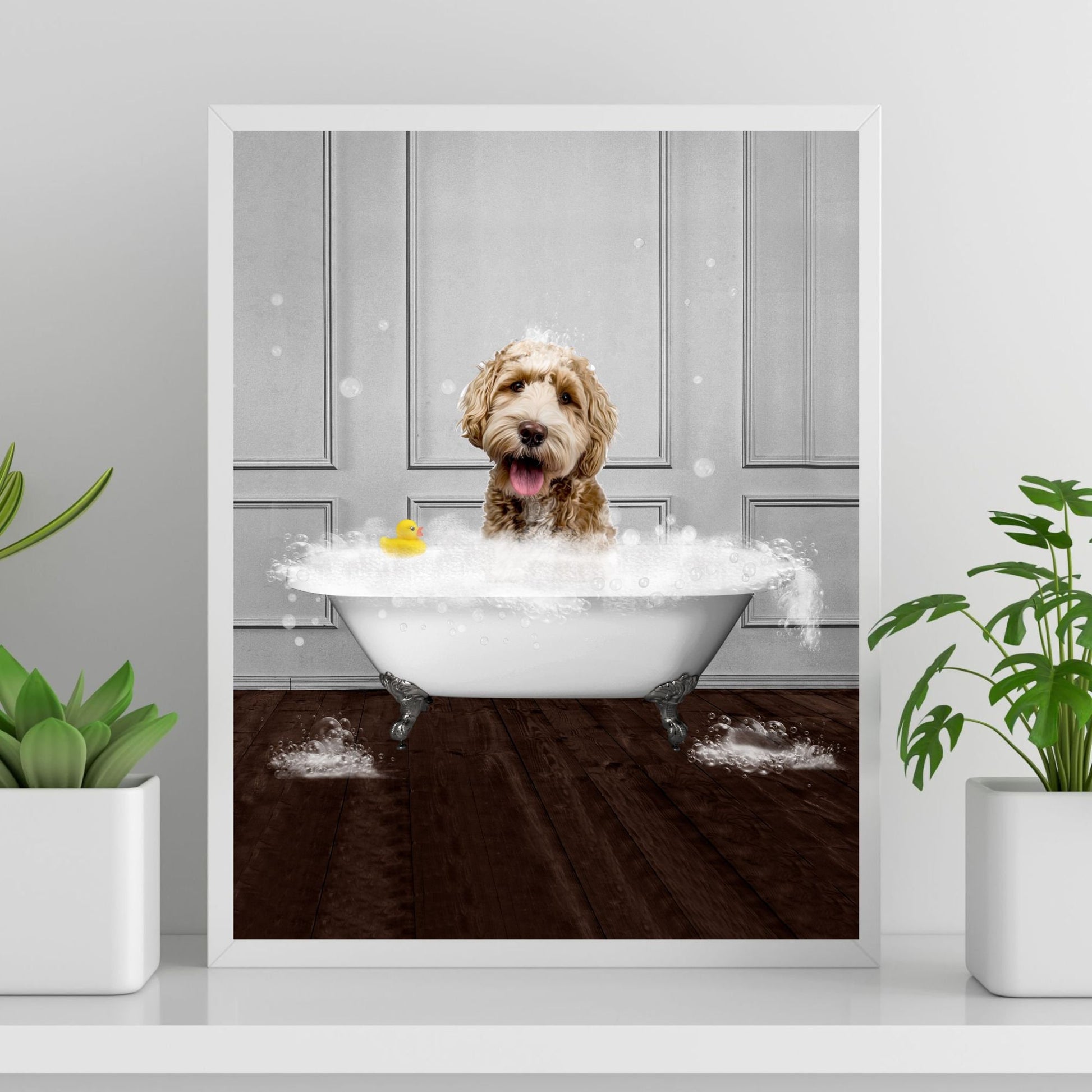 bubble bath pet portrait