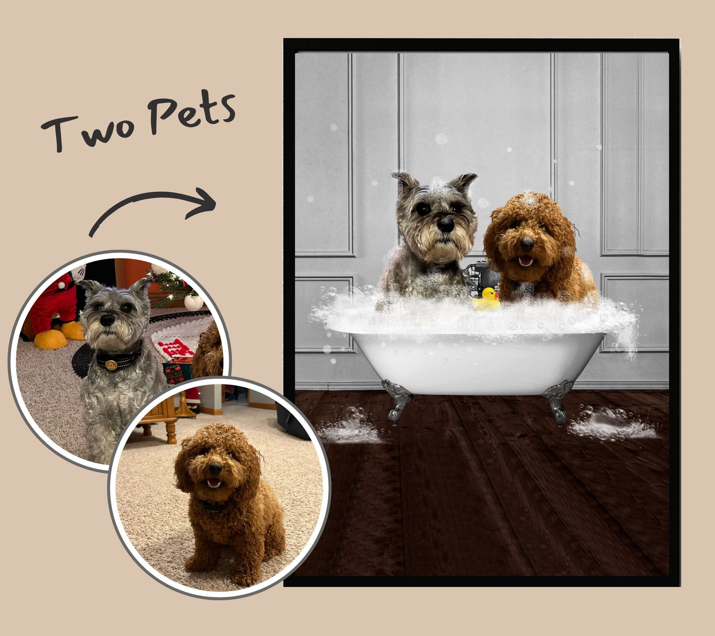 custom portrait dog on bath