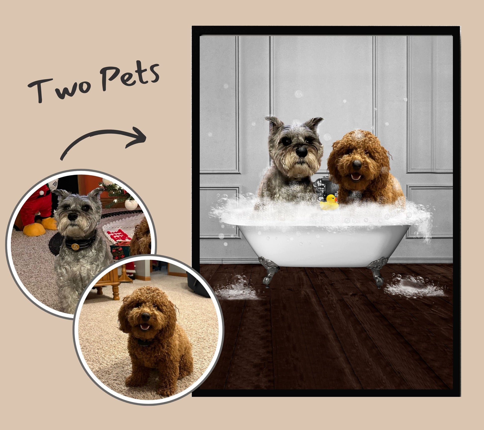 custom portrait dog on bath